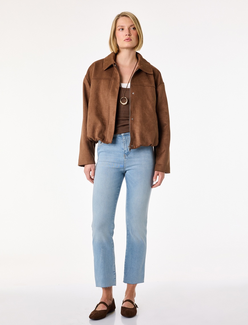 Koton Kadın Normal Bel Dar Kesim Düğmeli Pamuklu İspanyol Paça Denim Pantolon - Flare Jeans