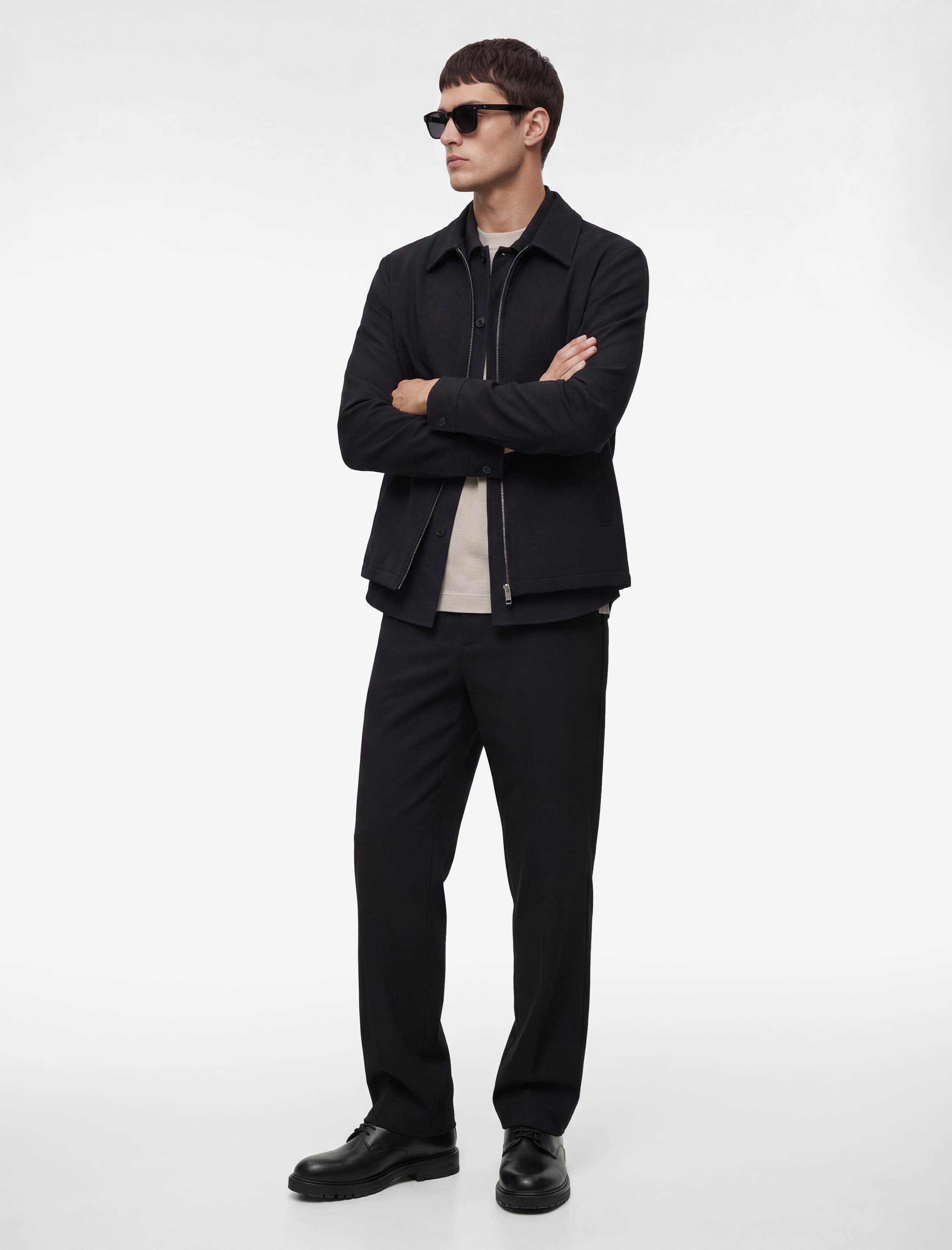   Regular Fit Uzun Kollu Cepli Gömlek Yaka Fermuarlı Spor Ceket