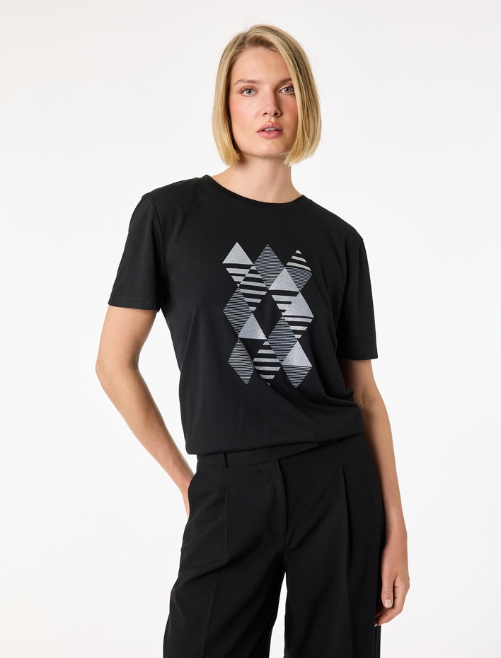  Regular Fit Kısa Kollu Bisiklet Yaka Baskılı Tişört