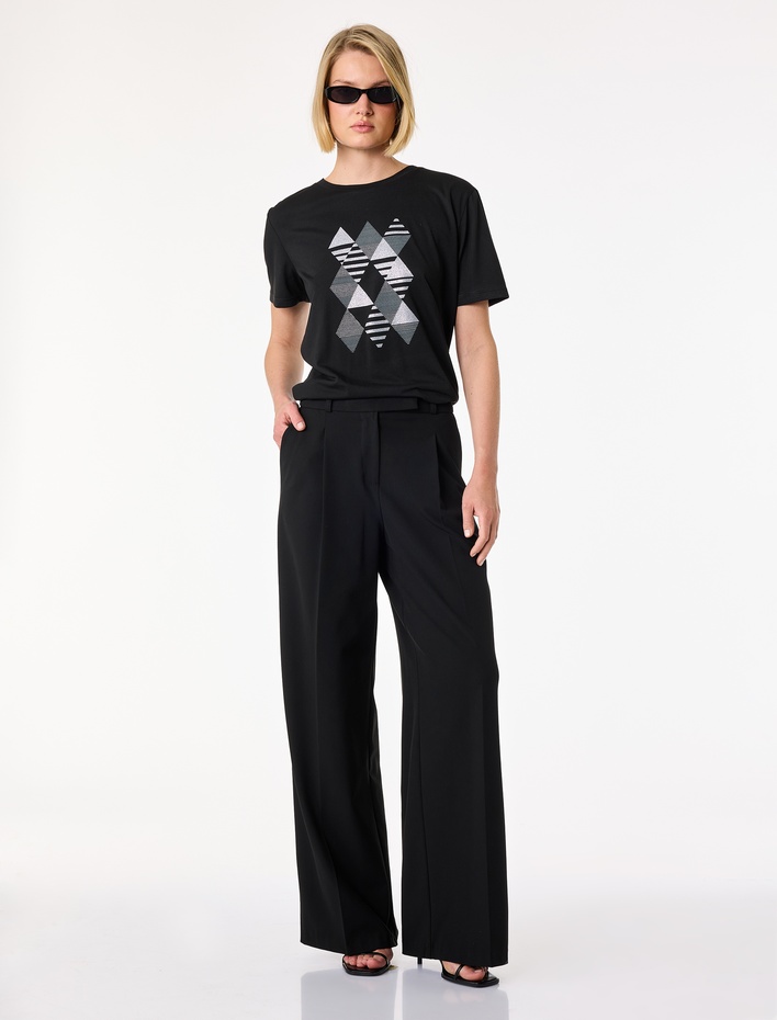  Regular Fit Kısa Kollu Bisiklet Yaka Baskılı Tişört