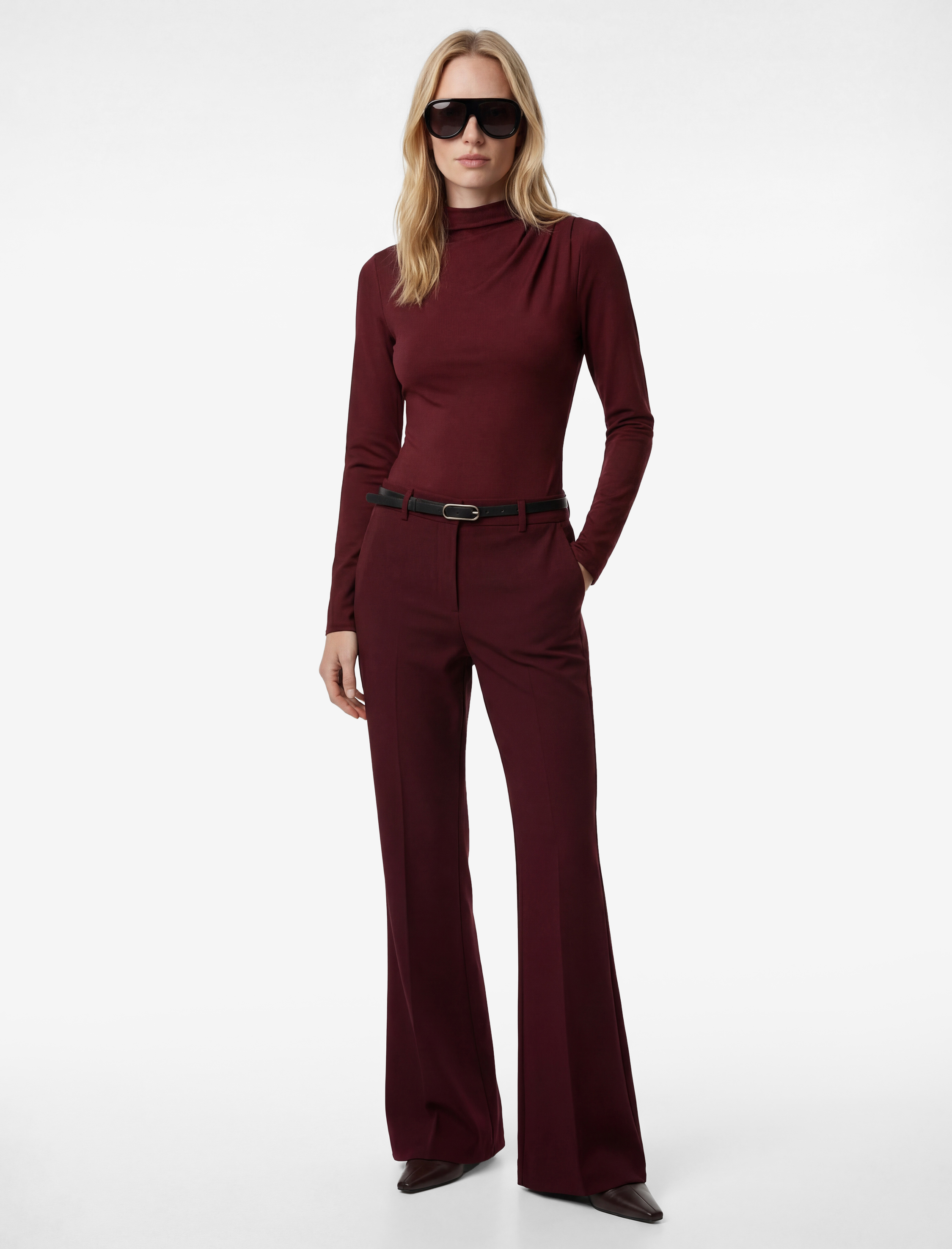   Slim Fit Uzun Kollu Dik Yaka Drape Detaylı Bodysuit