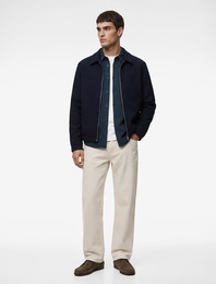 Regular Fit Uzun Kollu Cepli Gömlek Yaka Fermuarlı Bomber Ceket