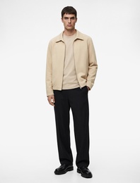 Regular Fit Uzun Kollu Cepli Gömlek Yaka Fermuarlı Bomber Ceket