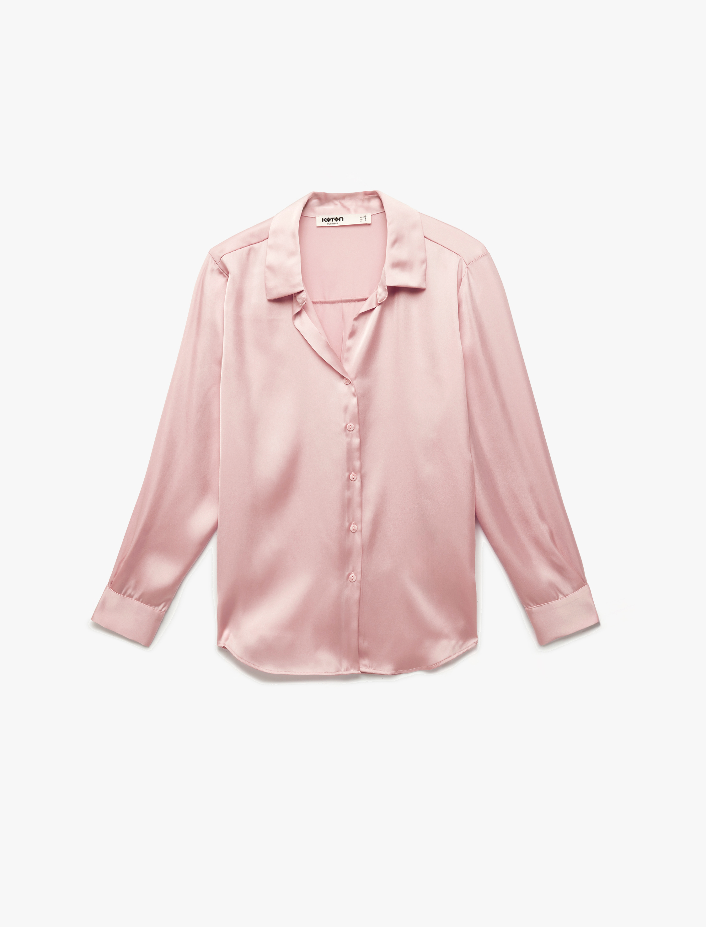 Uzun Kollu Klasik Yaka Düğmeli Saten Gömlek - Görsel 3