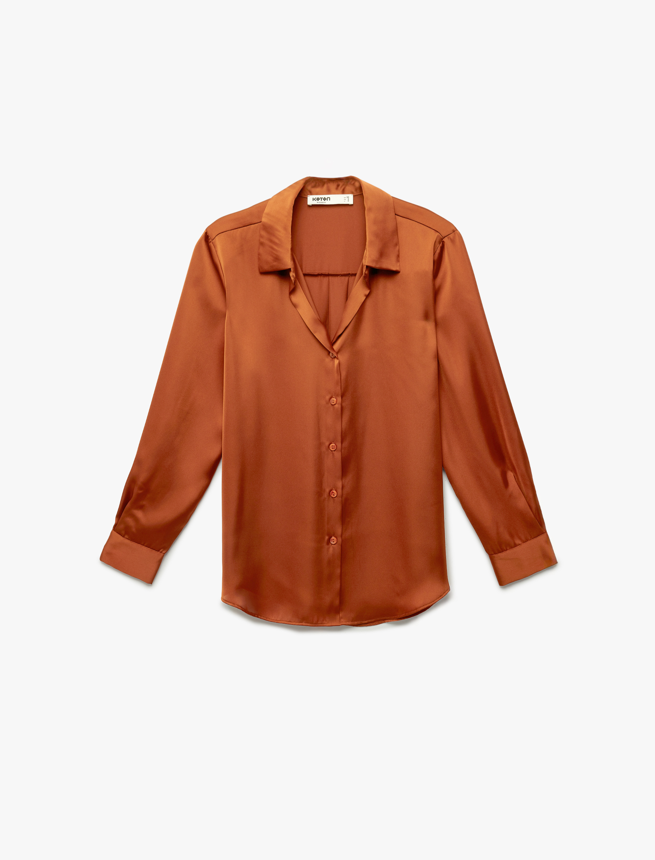 Uzun Kollu Klasik Yaka Düğmeli Saten Gömlek - Görsel 3