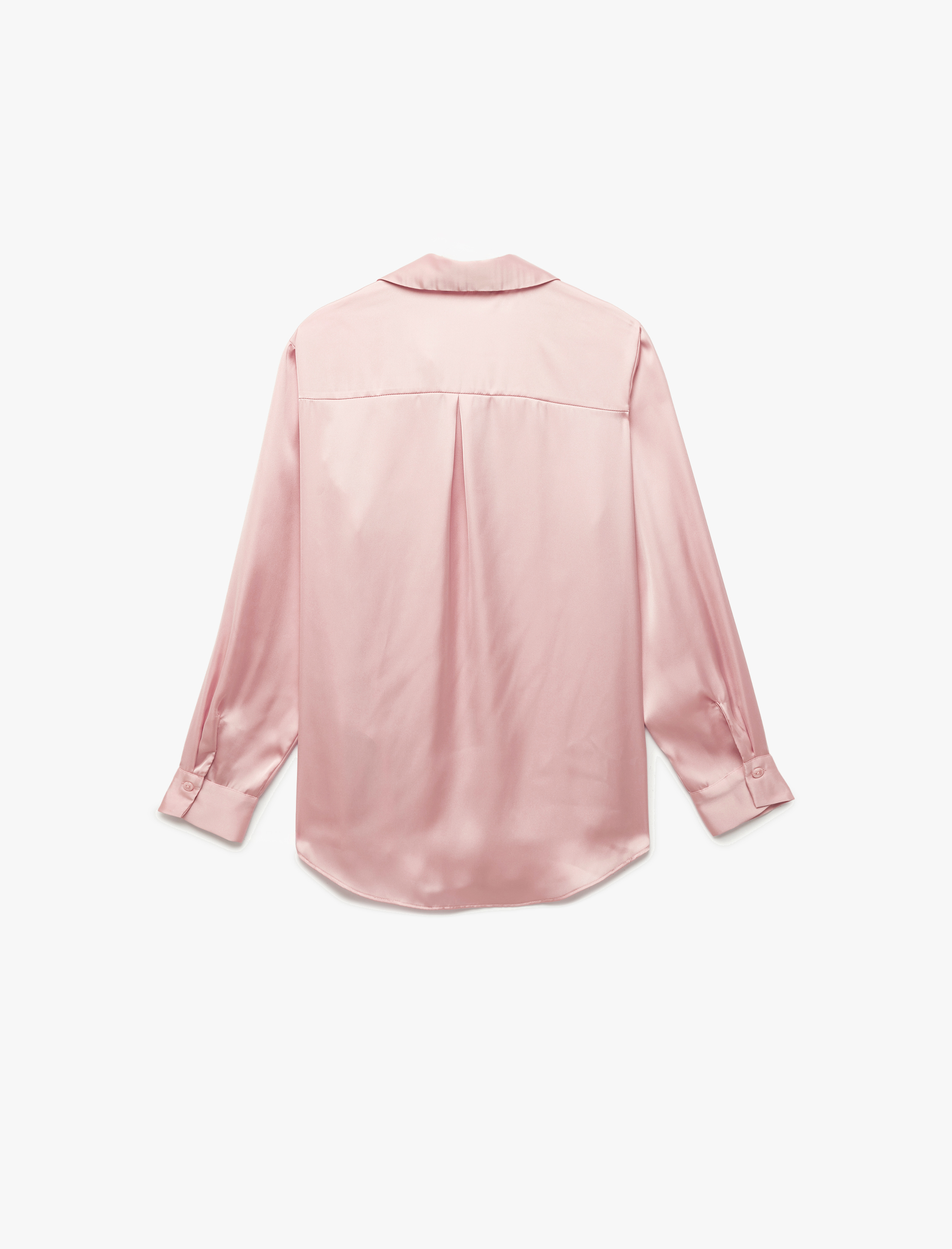 Uzun Kollu Klasik Yaka Düğmeli Saten Gömlek - Görsel 4