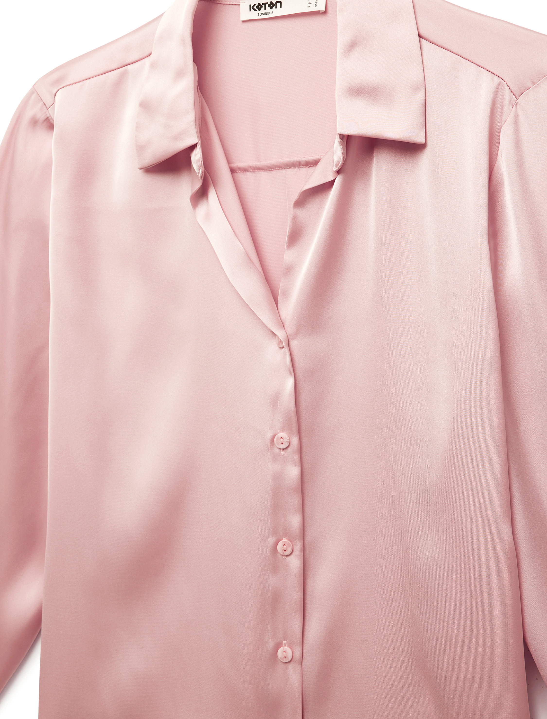 Uzun Kollu Klasik Yaka Düğmeli Saten Gömlek - Görsel 5