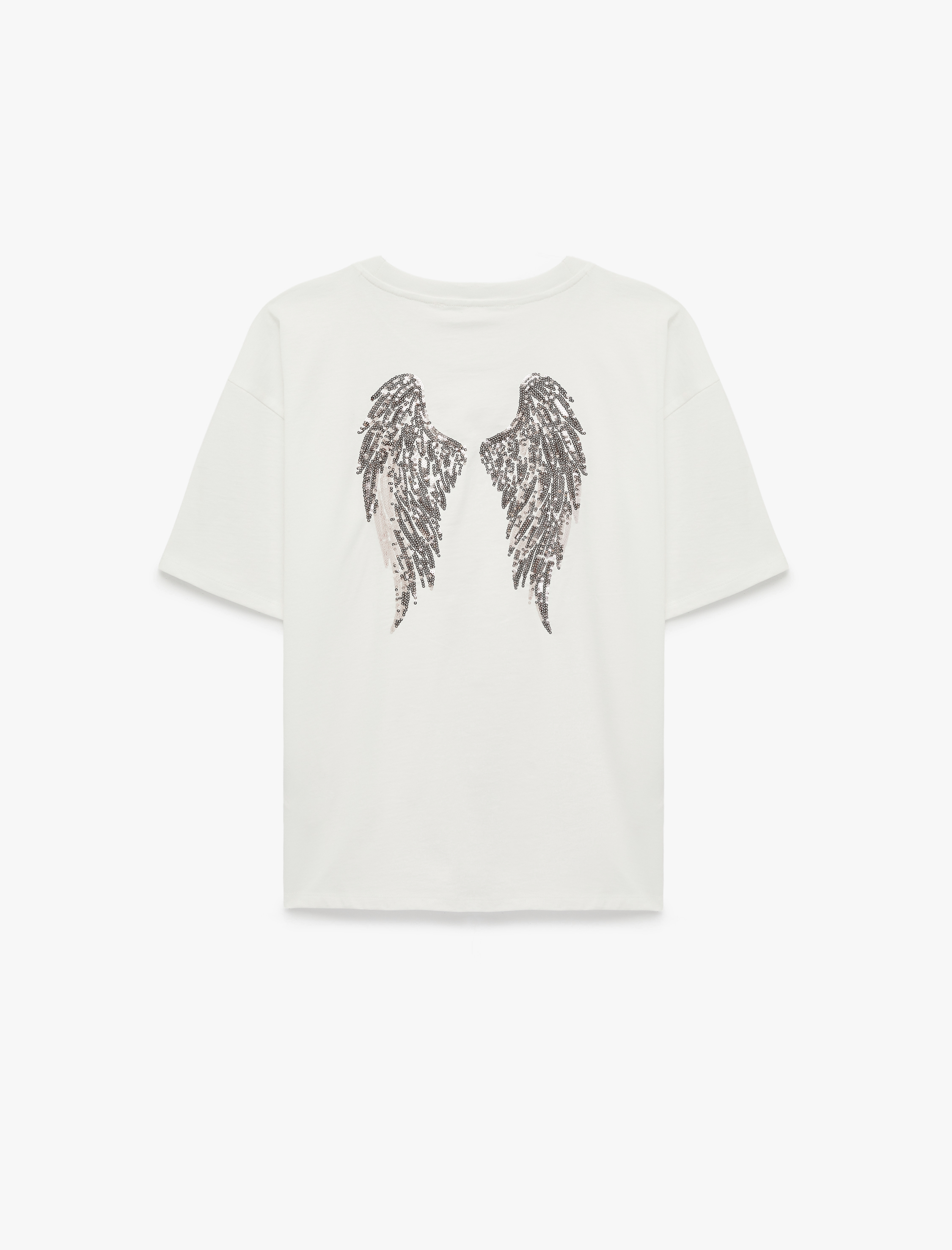   Rahat Kalıp Kısa Kollu Bisiklet Yaka Arkası Taş Detaylı Tişört