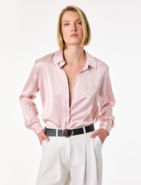 Uzun Kollu Klasik Yaka Düğmeli Saten Gömlek