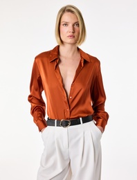 Uzun Kollu Klasik Yaka Düğmeli Saten Gömlek