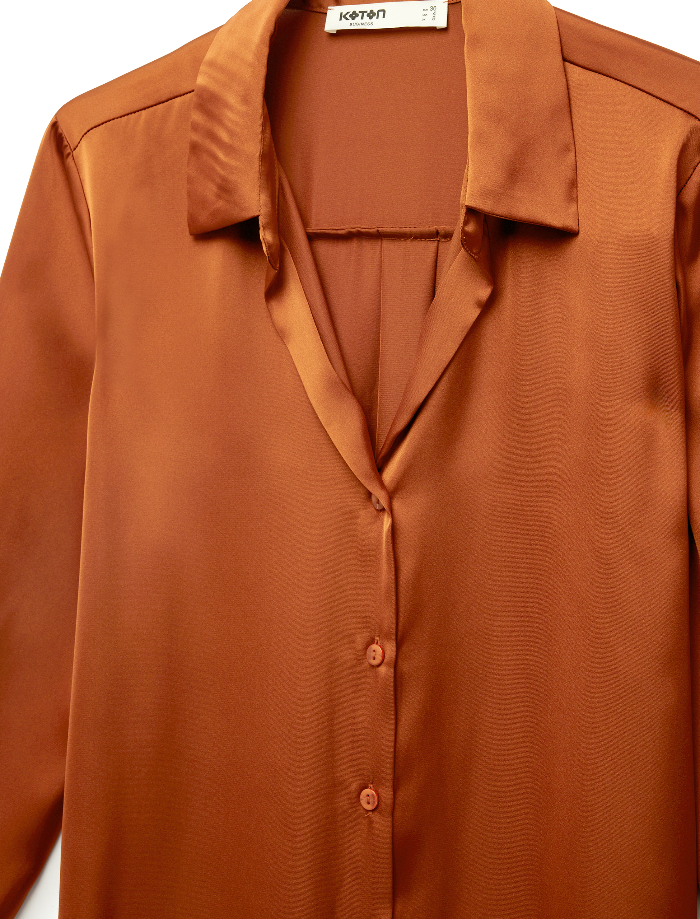 Uzun Kollu Klasik Yaka Düğmeli Saten Gömlek - Görsel 5