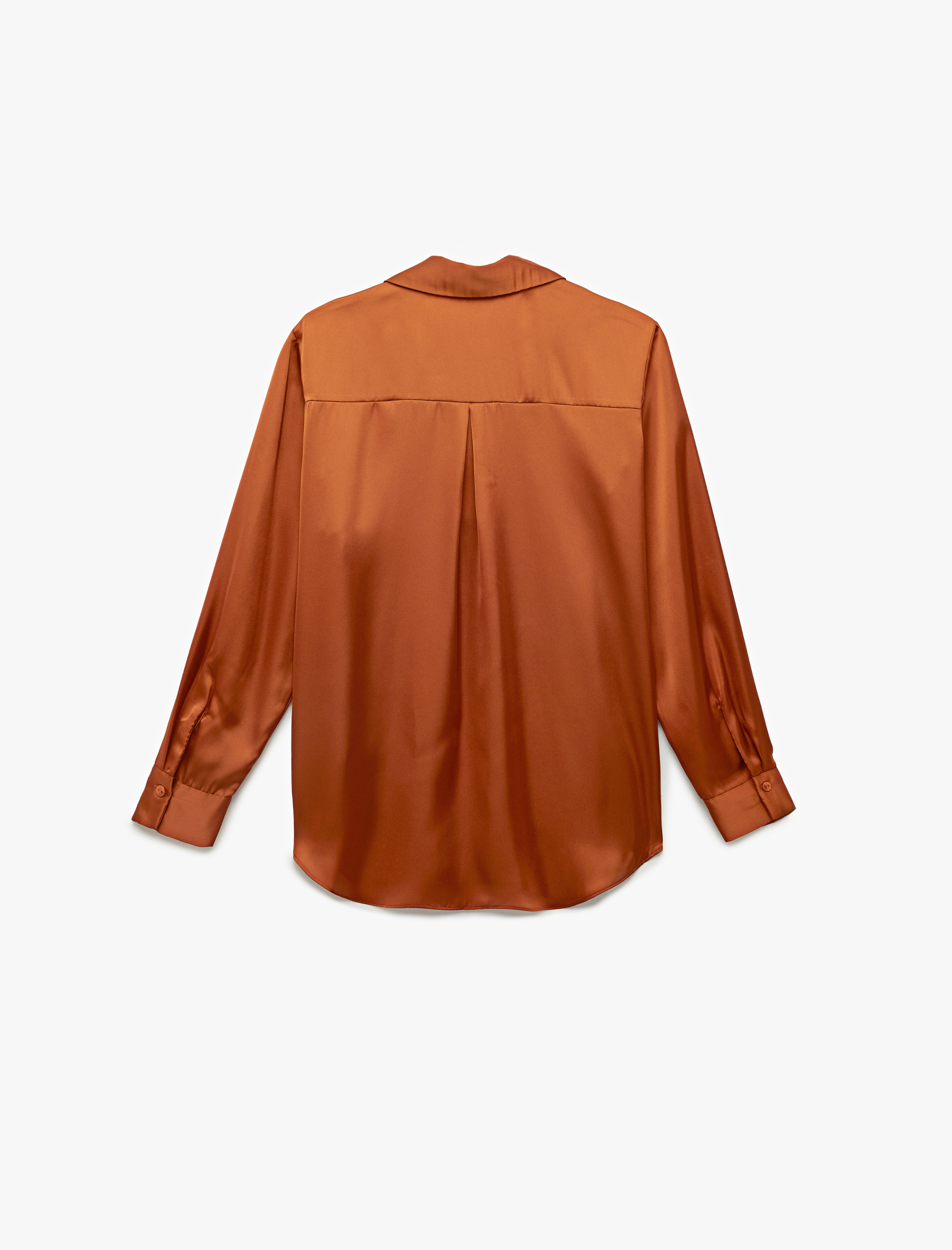 Uzun Kollu Klasik Yaka Düğmeli Saten Gömlek - Görsel 4