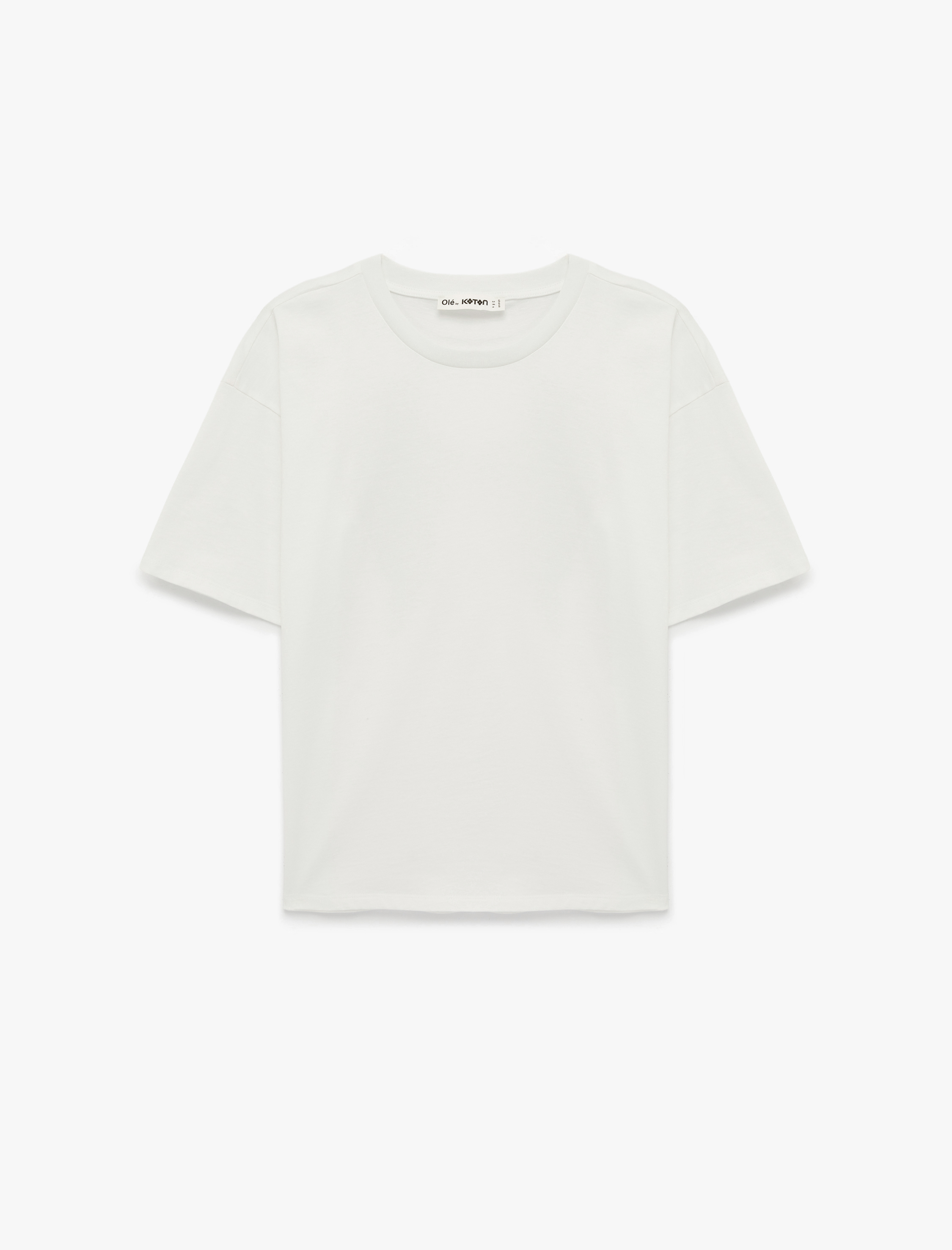   Rahat Kalıp Kısa Kollu Bisiklet Yaka Arkası Taş Detaylı Tişört