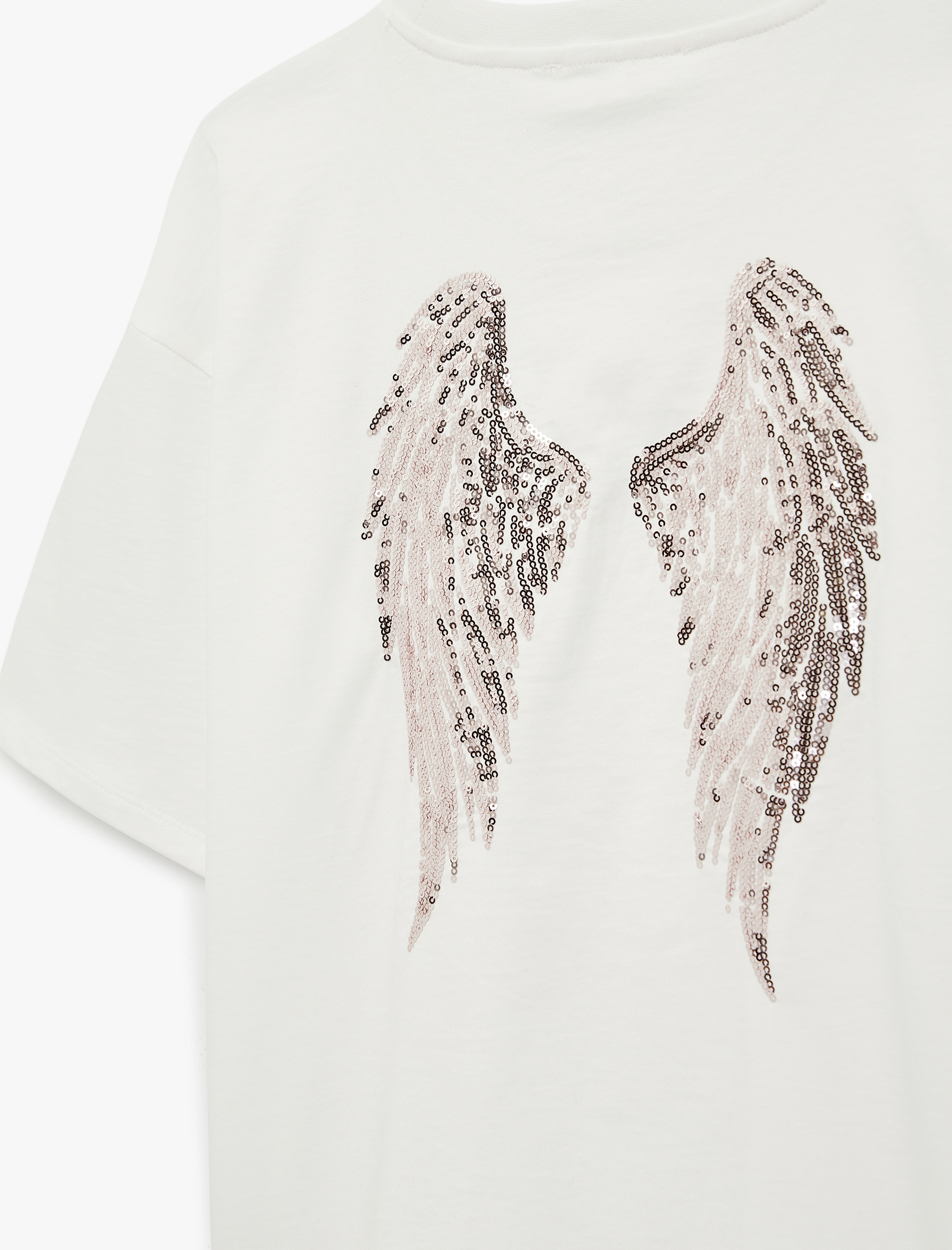   Rahat Kalıp Kısa Kollu Bisiklet Yaka Arkası Taş Detaylı Tişört