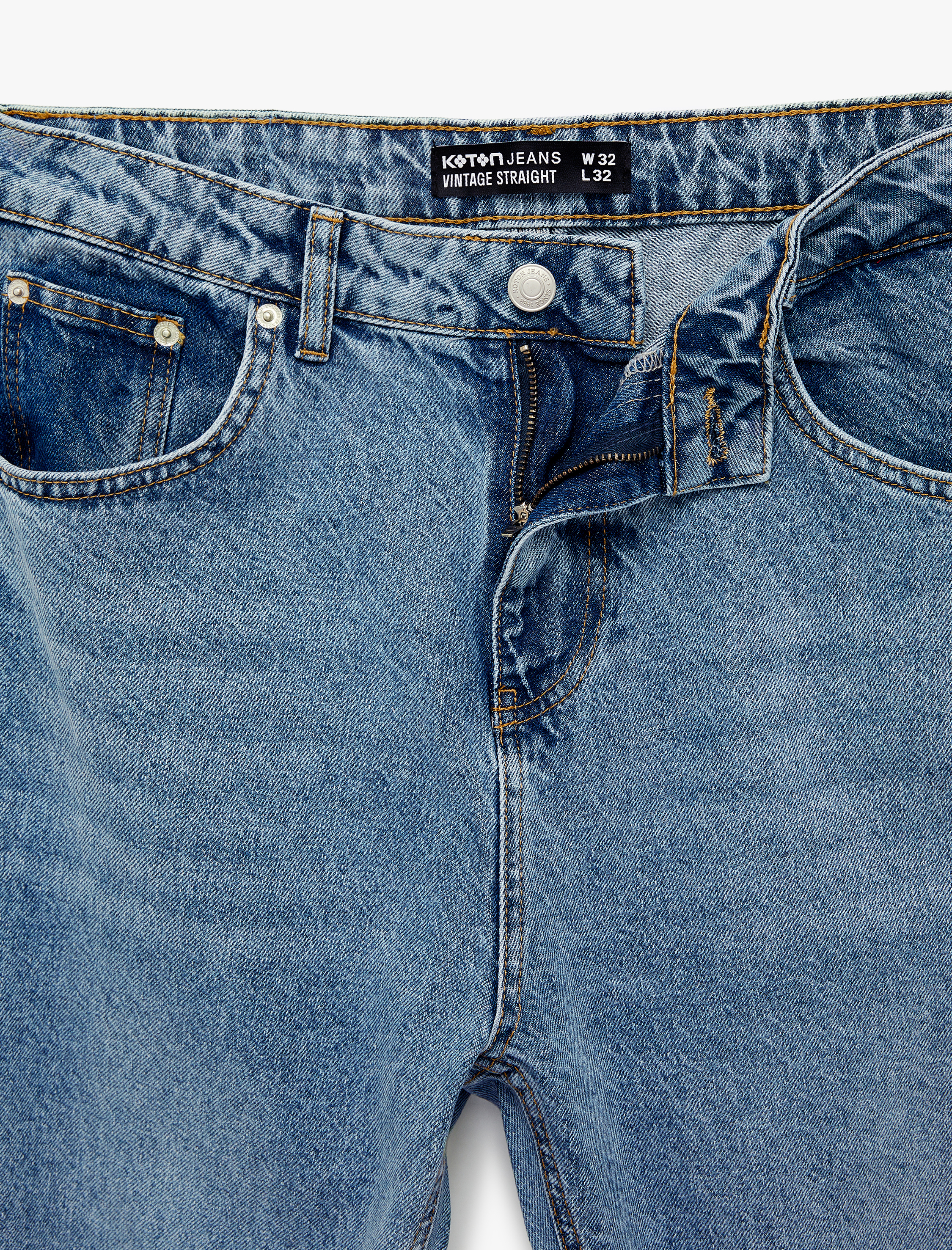   Normal Bel Düz Paça Pamuklu Vintage Straight Fit Jean Pantolon