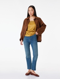 Normal Bel Dar Kesim Düğmeli Pamuklu İspanyol Paça Denim Pantolon - Flare Jeans