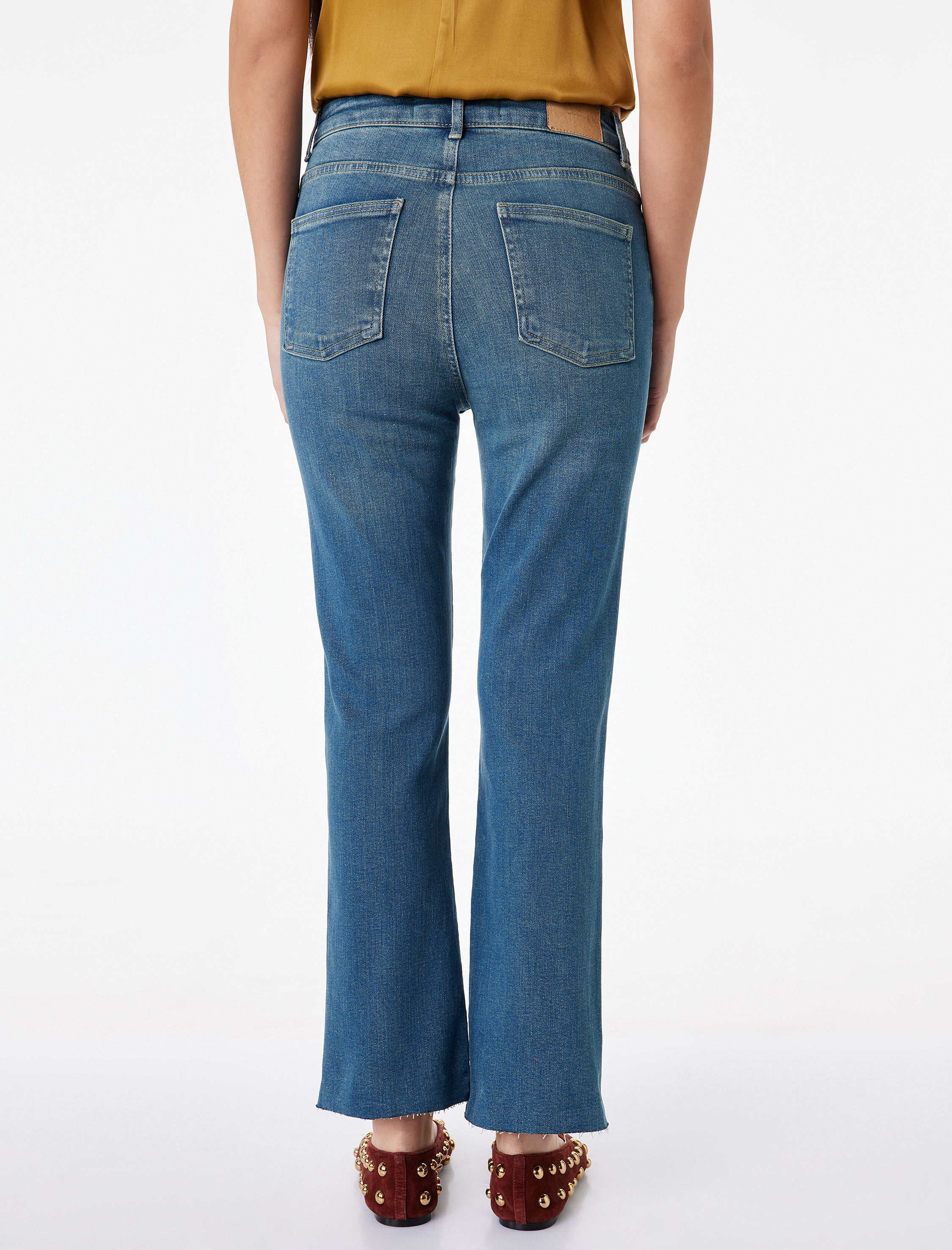   Normal Bel Dar Kesim Düğmeli Pamuklu İspanyol Paça Denim Pantolon - Flare Jeans