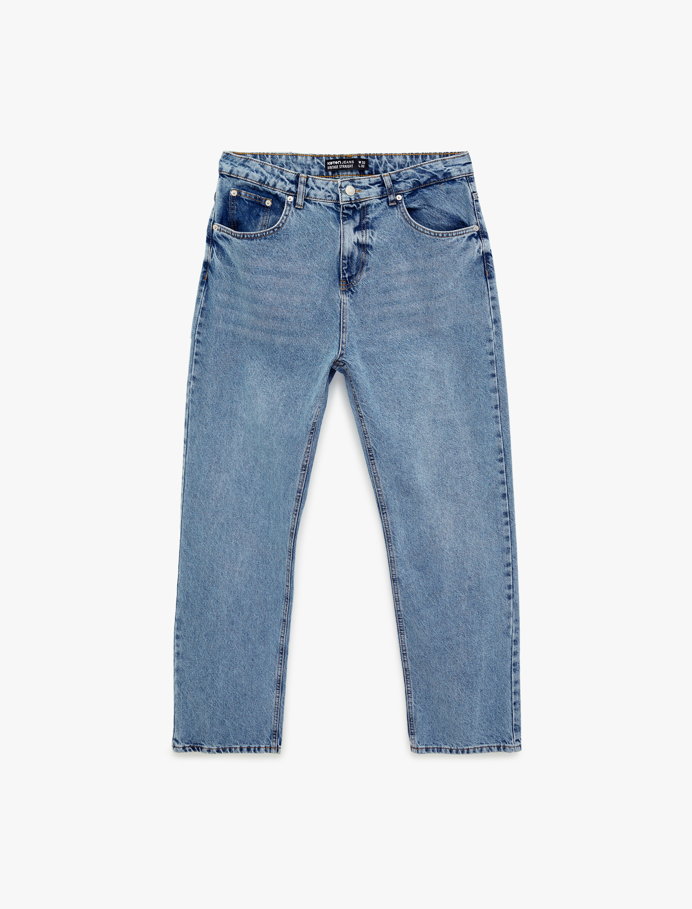   Normal Bel Düz Paça Pamuklu Vintage Straight Fit Jean Pantolon