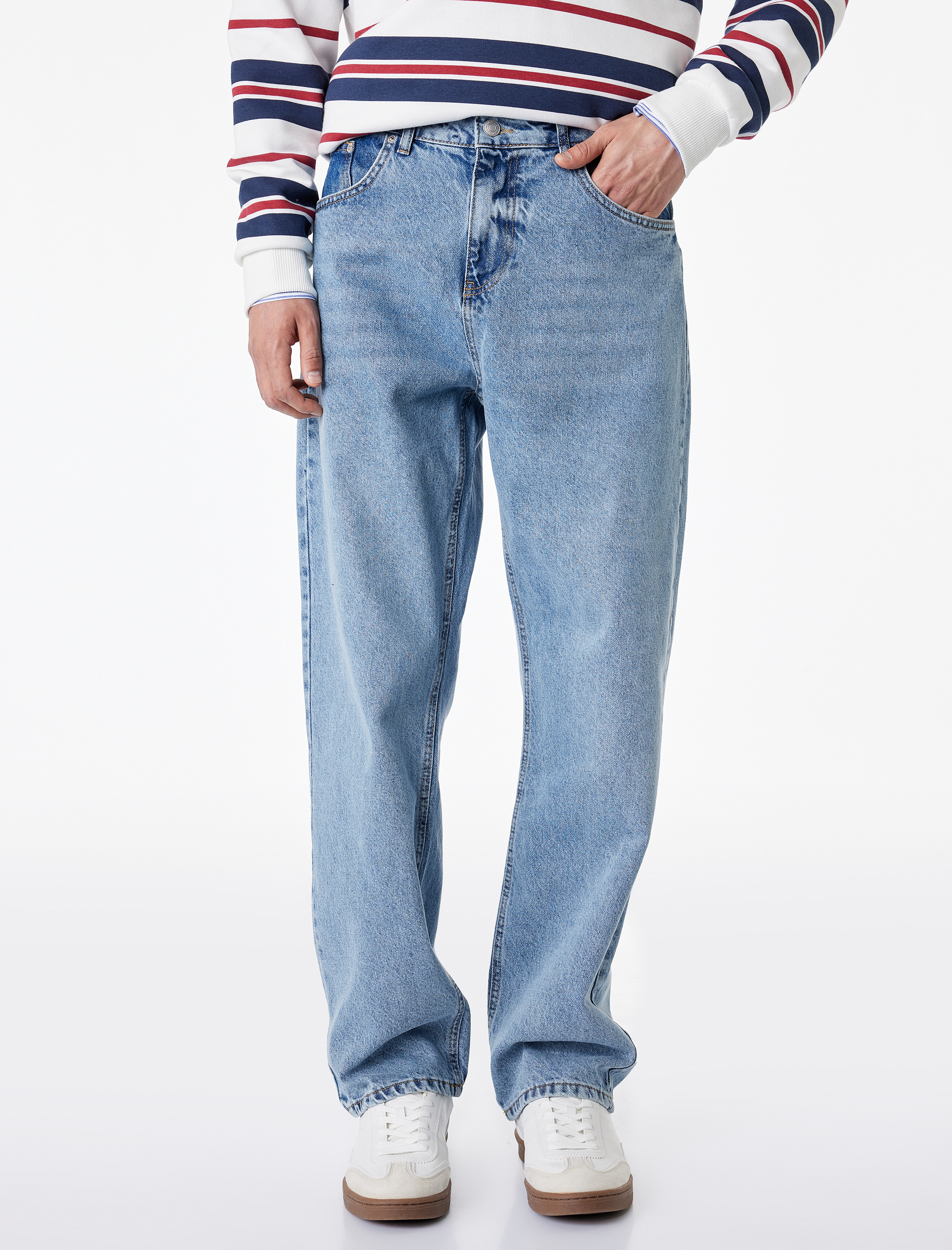   Normal Bel Düz Paça Pamuklu Vintage Straight Fit Jean Pantolon