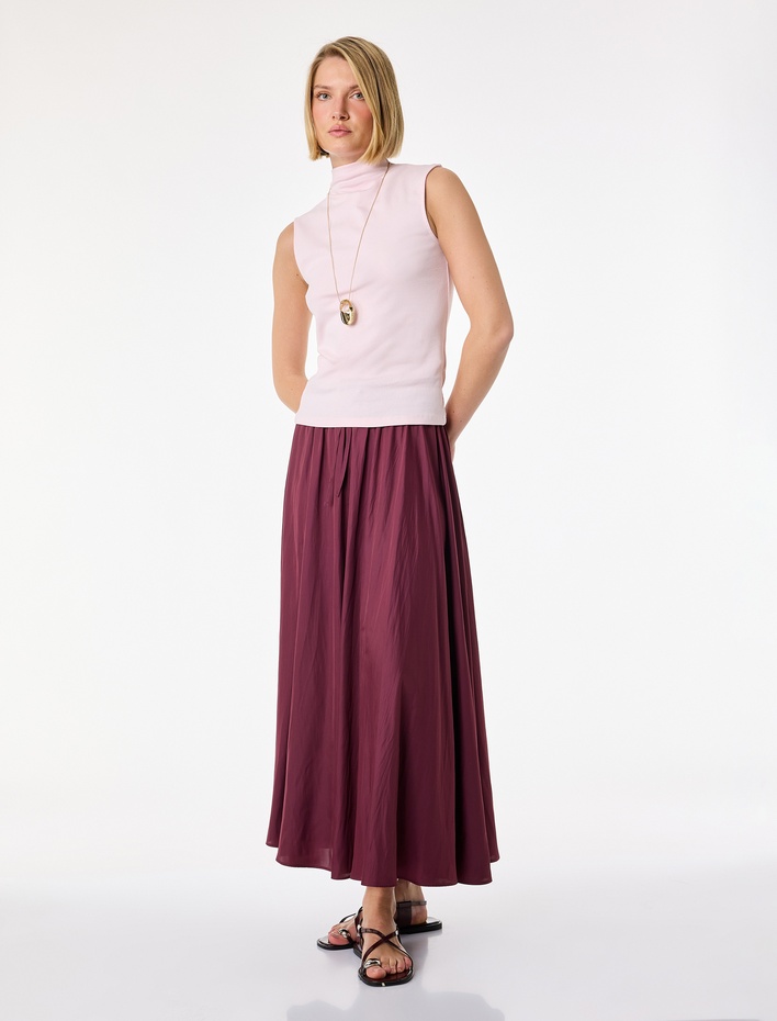  Beli Bağcıklı Kloş Uzun Saten Etek