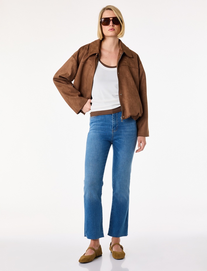  Normal Bel Dar Kesim Düğmeli Pamuklu İspanyol Paça Denim Pantolon - Flare Jeans