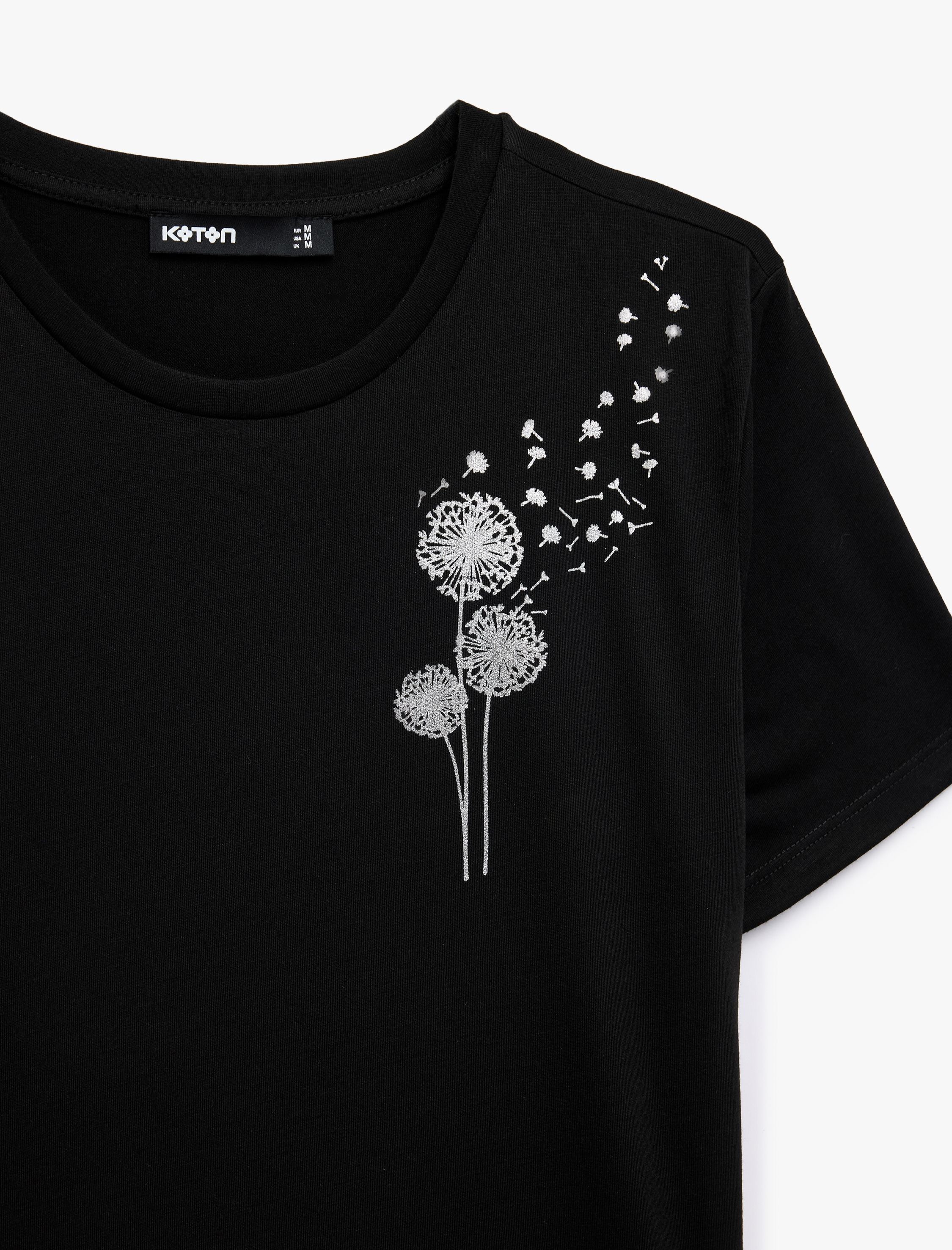   Regular Fit Bisiklet Yaka Kısa Kollu Simli Baskılı Tişört