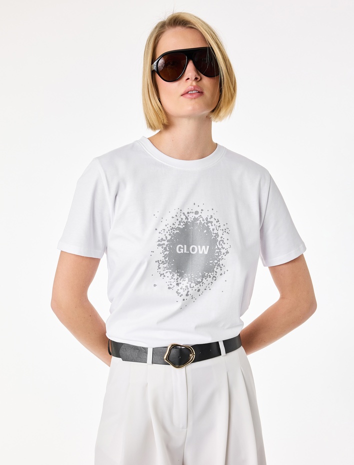  Regular Fit Kısa Kollu Bisiklet Yaka Baskılı Tişört