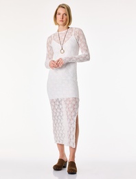 Astarlı Slim Fit Uzun Kollu Yuvarlak Yaka Dantel Uzun Elbise