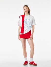 Rahat Kalıp Kısa Kollu Bisiklet Yaka Pamuklu Baskılı Tişört