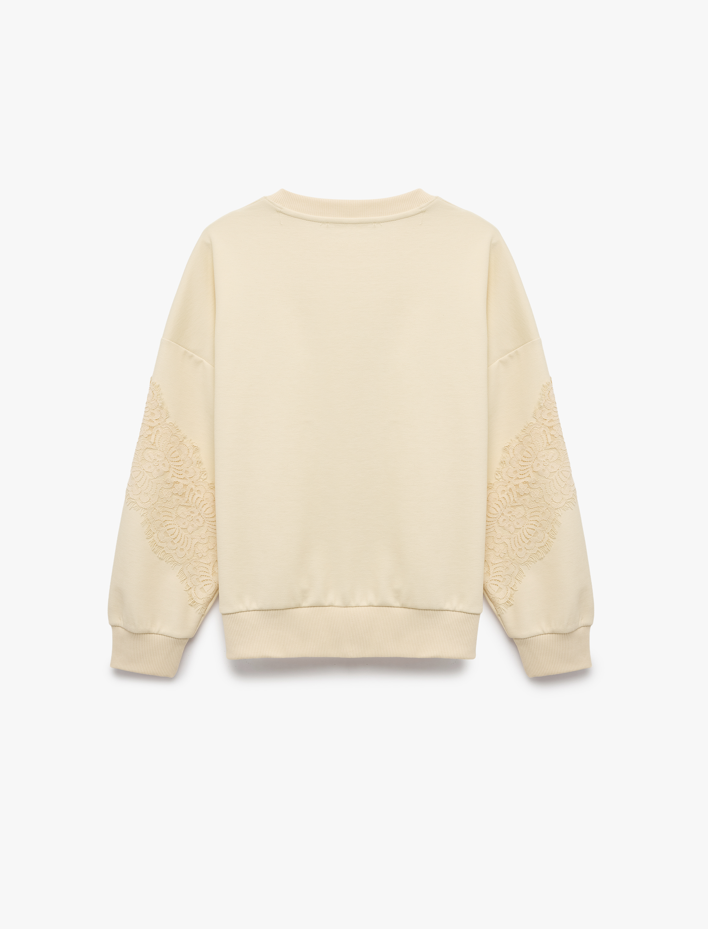   Uzun Kollu Bisiklet Yaka Dantel Detaylı Sweatshirt