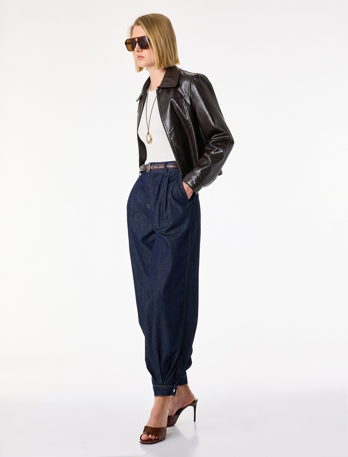  Pamuklu Rahat Kalıp Stoperli Paça Düğmeli Cepli Denim Pantolon