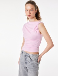 Asimetrik Yaka Drapeli Kolsuz Bluz