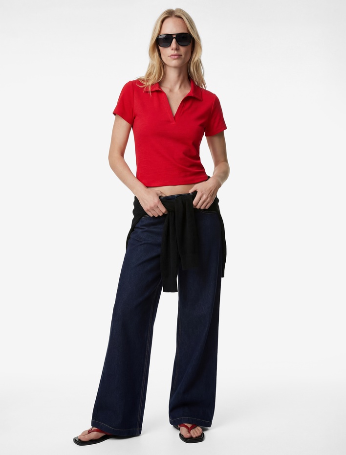  Regular Fit Kısa Kollu Kesik Polo Yaka Tişört