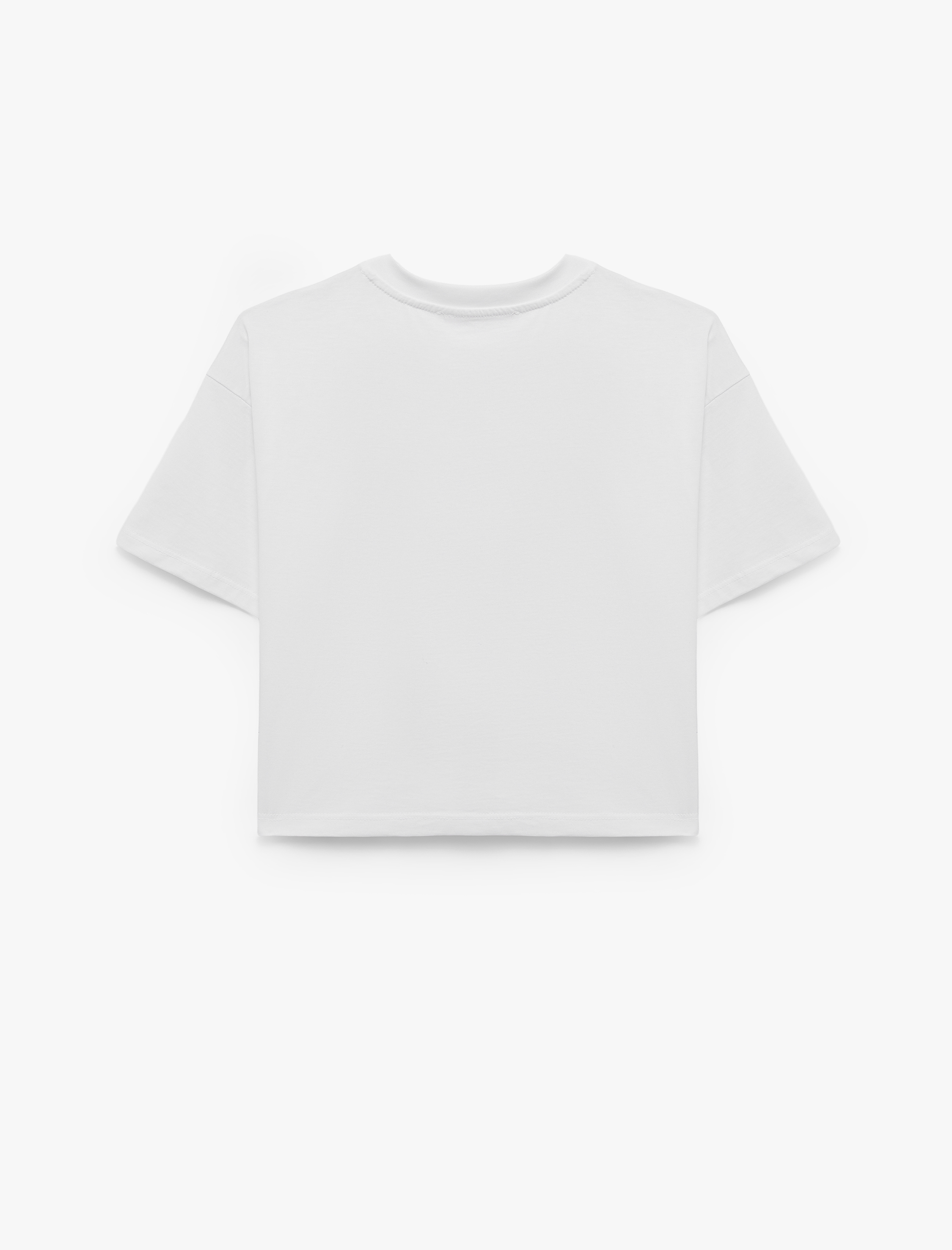   Pamuklu Kısa Kollu Bisiklet Yaka Yıldız Baskılı Crop Tişört