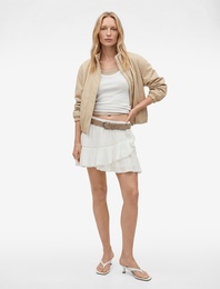 Viskon Kumaş Katmanlı Fırfırlı Brodeli Mini Etek