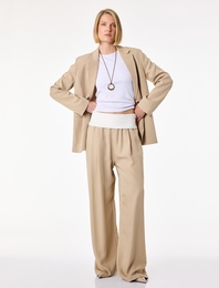 Katlı Yüksek Bel Rahat Kalıp Renk Bloklu Cepli Geniş Paça Pantolon