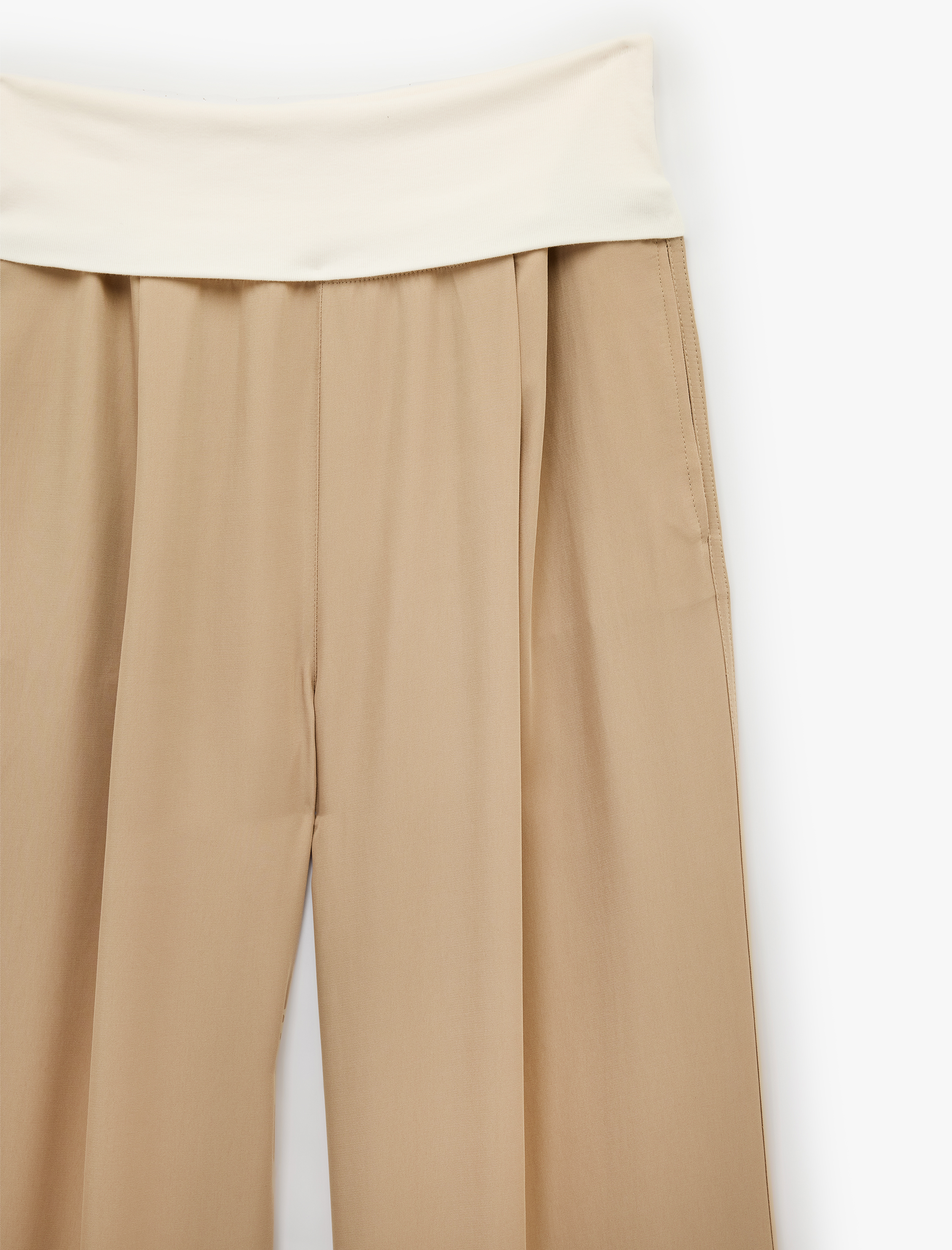   Katlı Yüksek Bel Rahat Kalıp Renk Bloklu Cepli Geniş Paça Pantolon