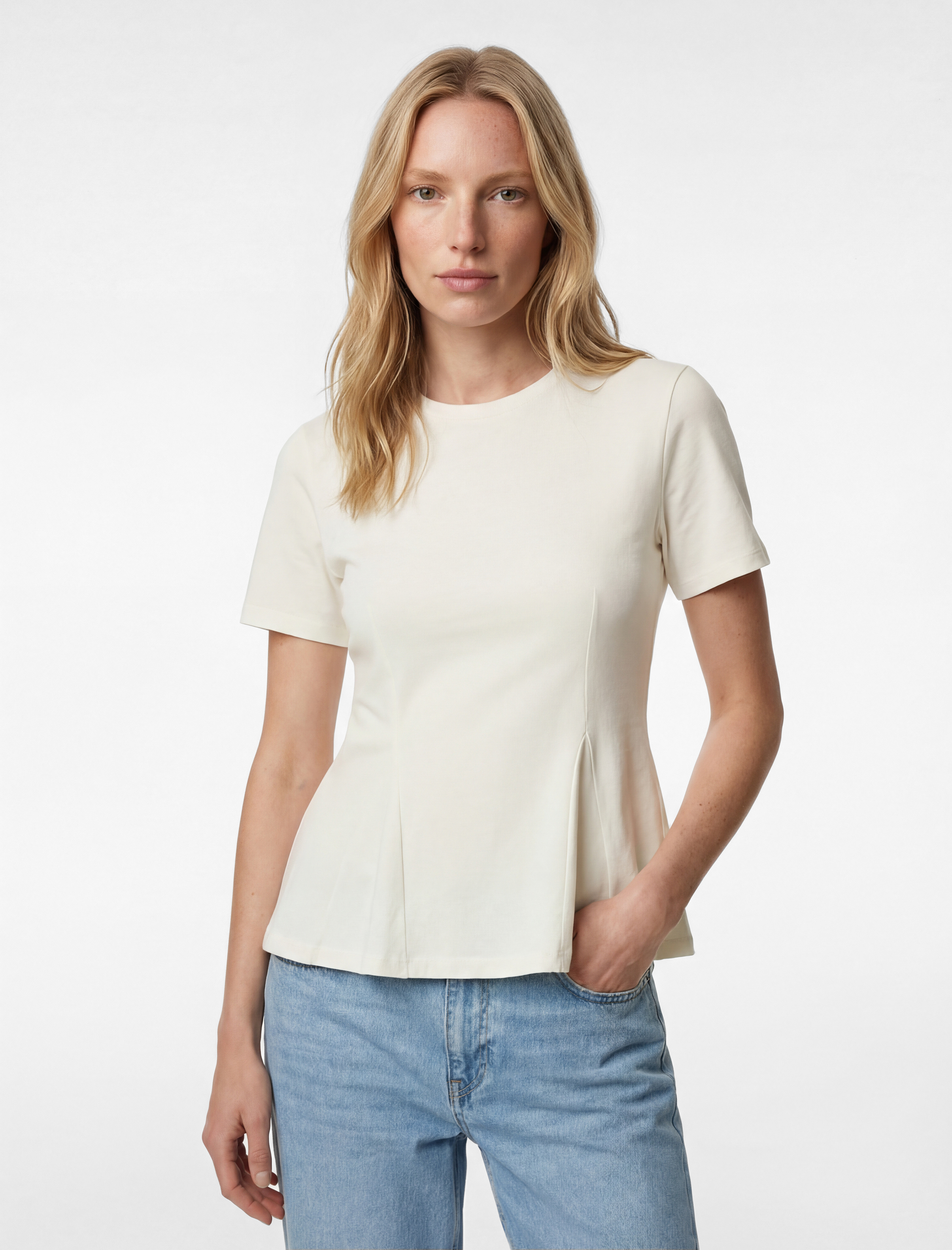   Pamuklu Slim Fit Kısa Kollu Bisiklet Yaka Peplum Basic Tişört