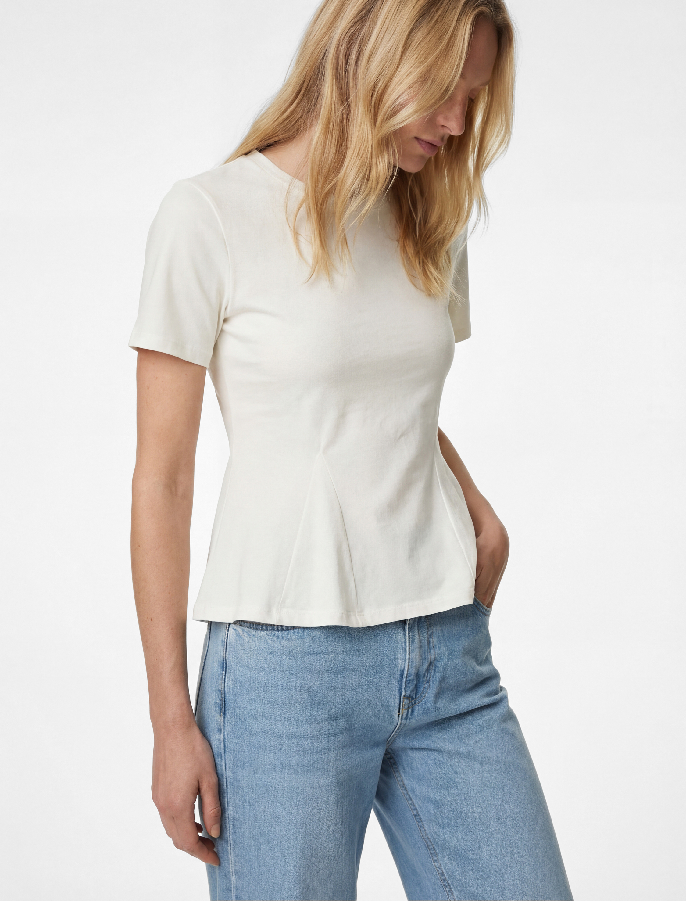   Pamuklu Slim Fit Kısa Kollu Bisiklet Yaka Peplum Basic Tişört