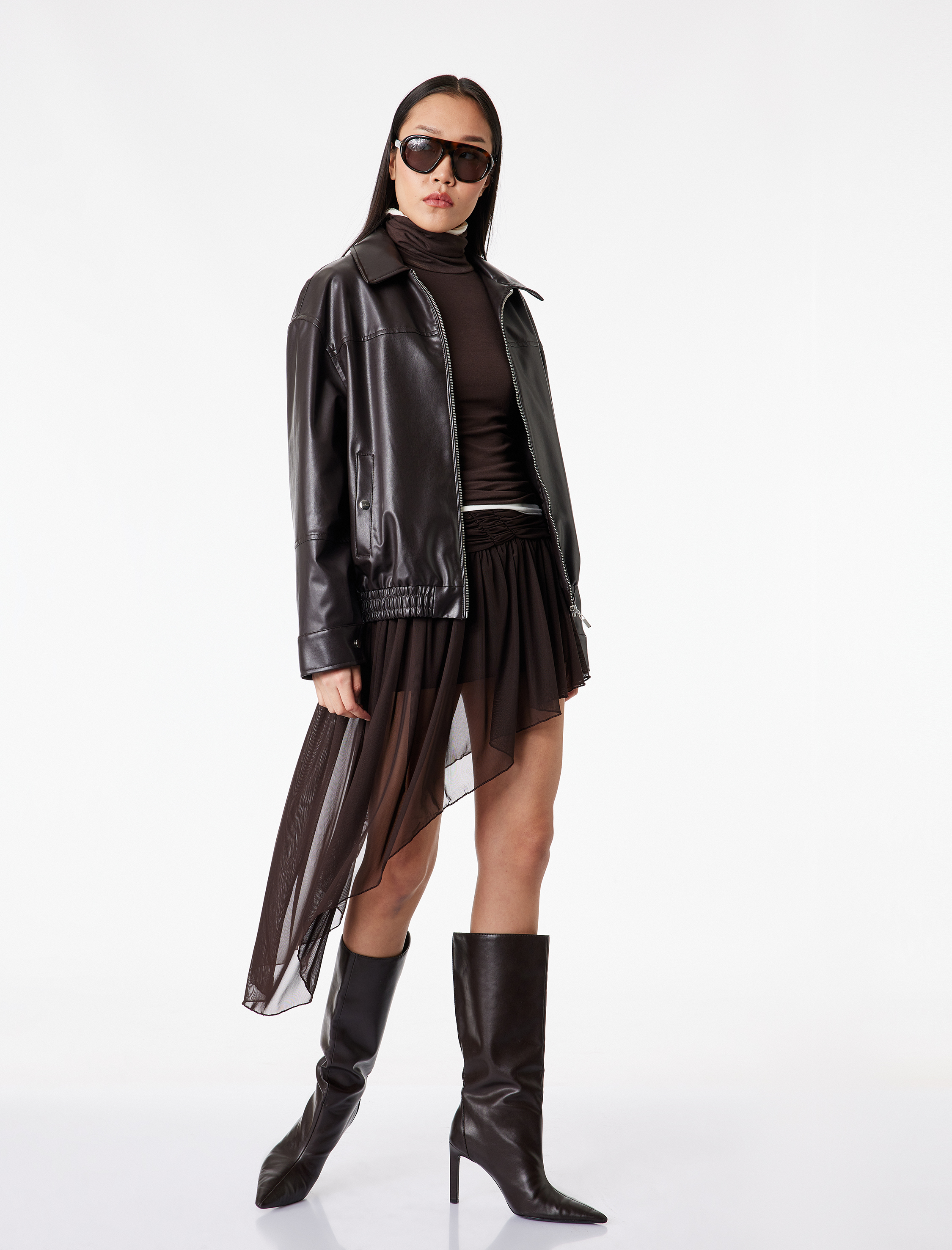   Slim Fit Drapeli Asimetrik Kesim Tül Etek