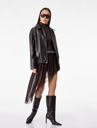 Slim Fit Drapeli Asimetrik Kesim Tül Etek