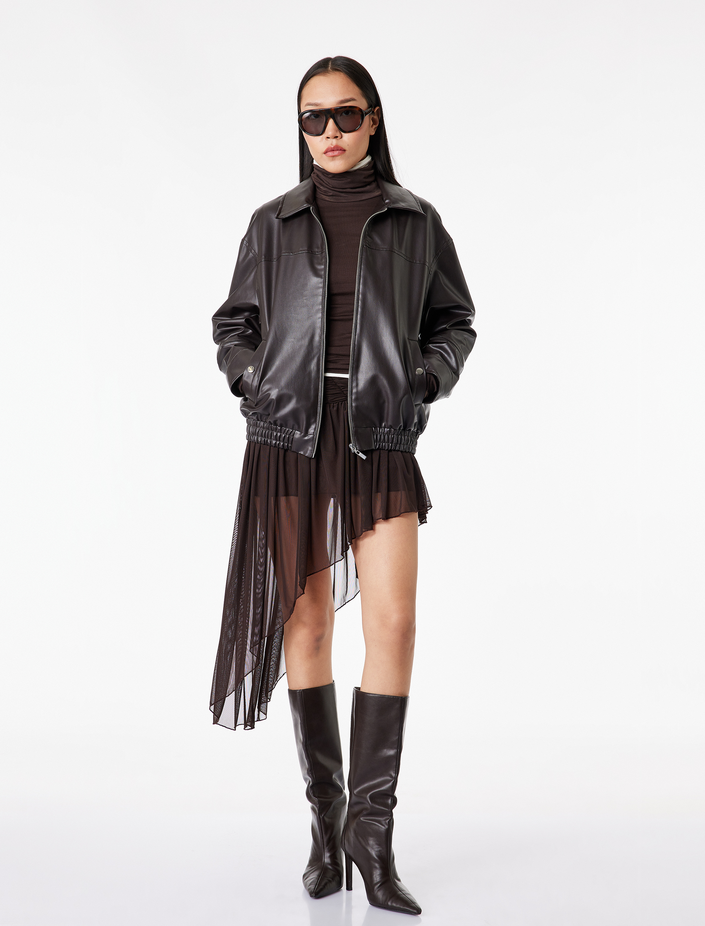   Slim Fit Drapeli Asimetrik Kesim Tül Etek