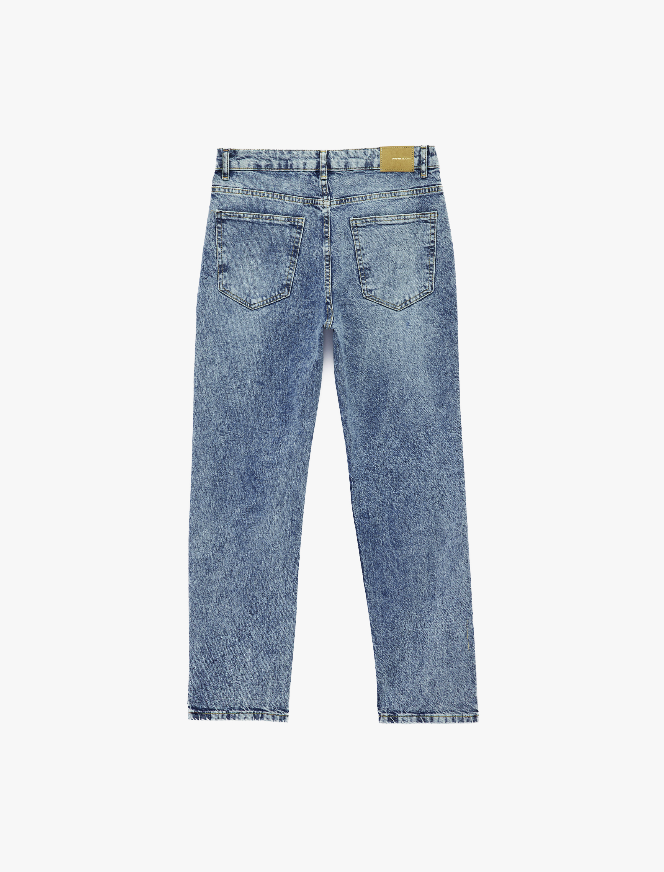   Pamuklu Cepli Düğmeli Normal Bel Düz Paça Denim Pantolon - Slim Straight Jeans