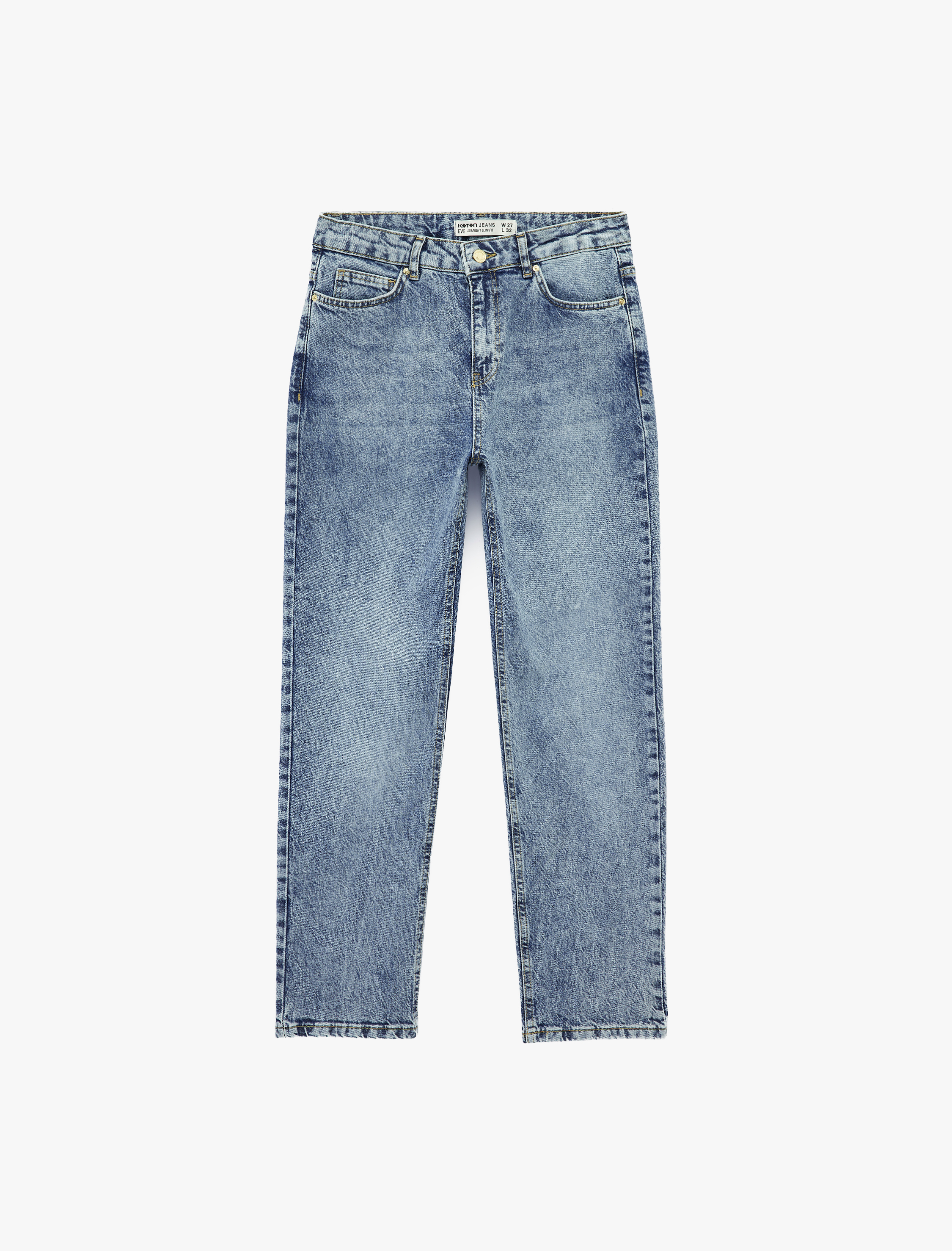   Pamuklu Cepli Düğmeli Normal Bel Düz Paça Denim Pantolon - Slim Straight Jeans