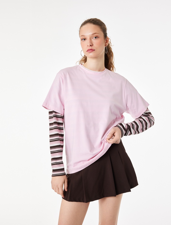  Pamuklu Kısa Kollu Bisiklet Yaka Oversize Basic Tişört