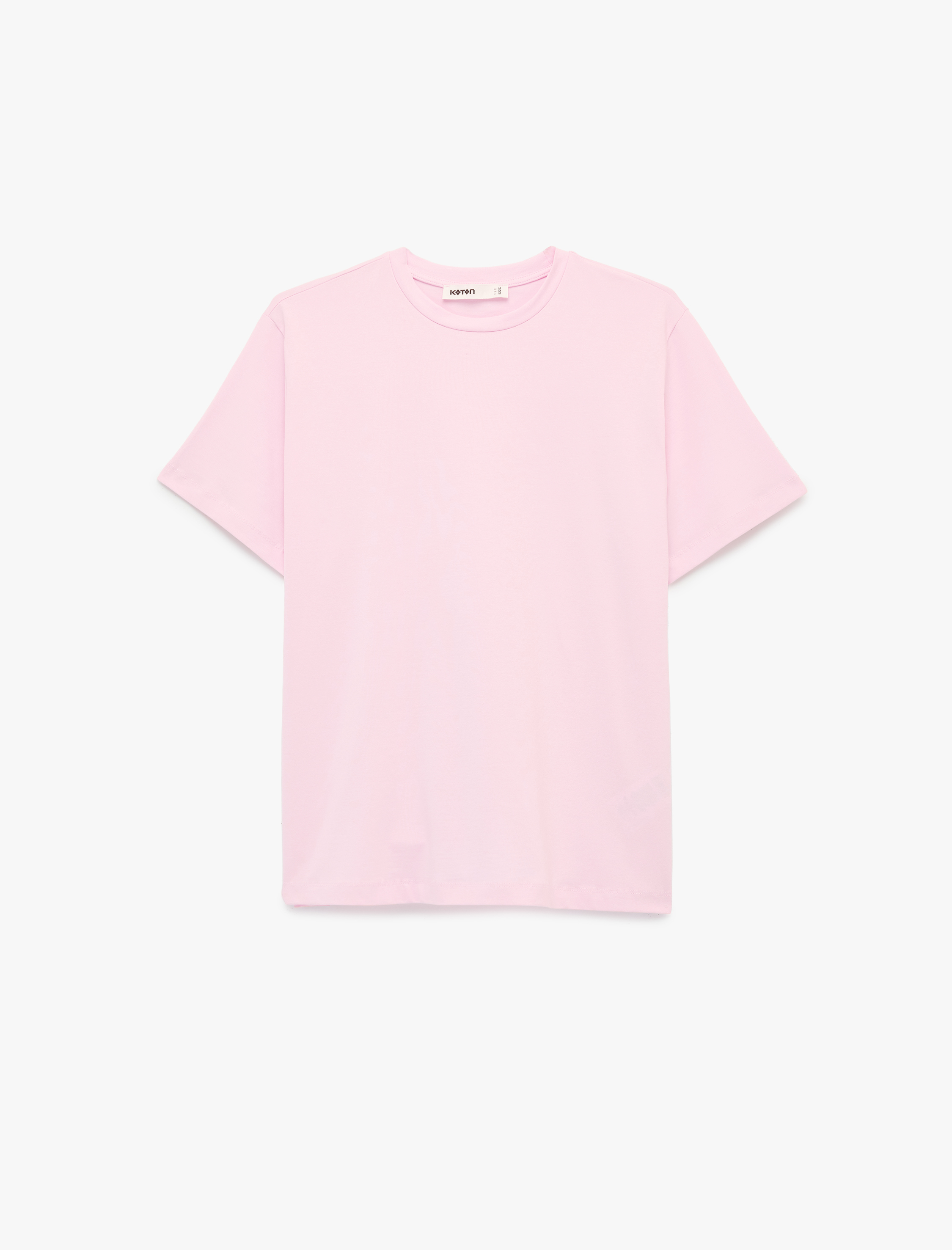 Pamuklu Kısa Kollu Bisiklet Yaka Oversize Basic Tişört - Görsel 3