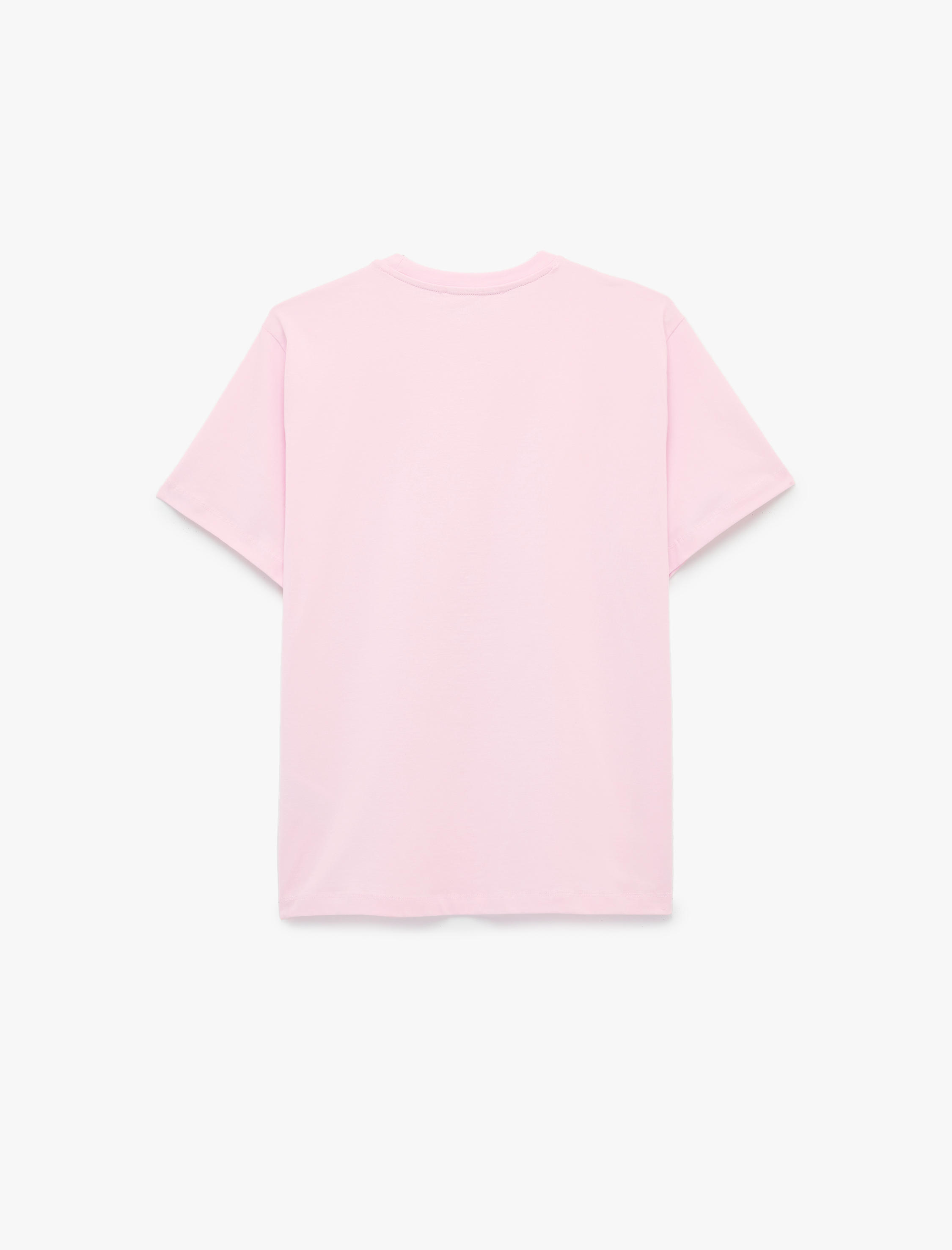 Pamuklu Kısa Kollu Bisiklet Yaka Oversize Basic Tişört - Görsel 4