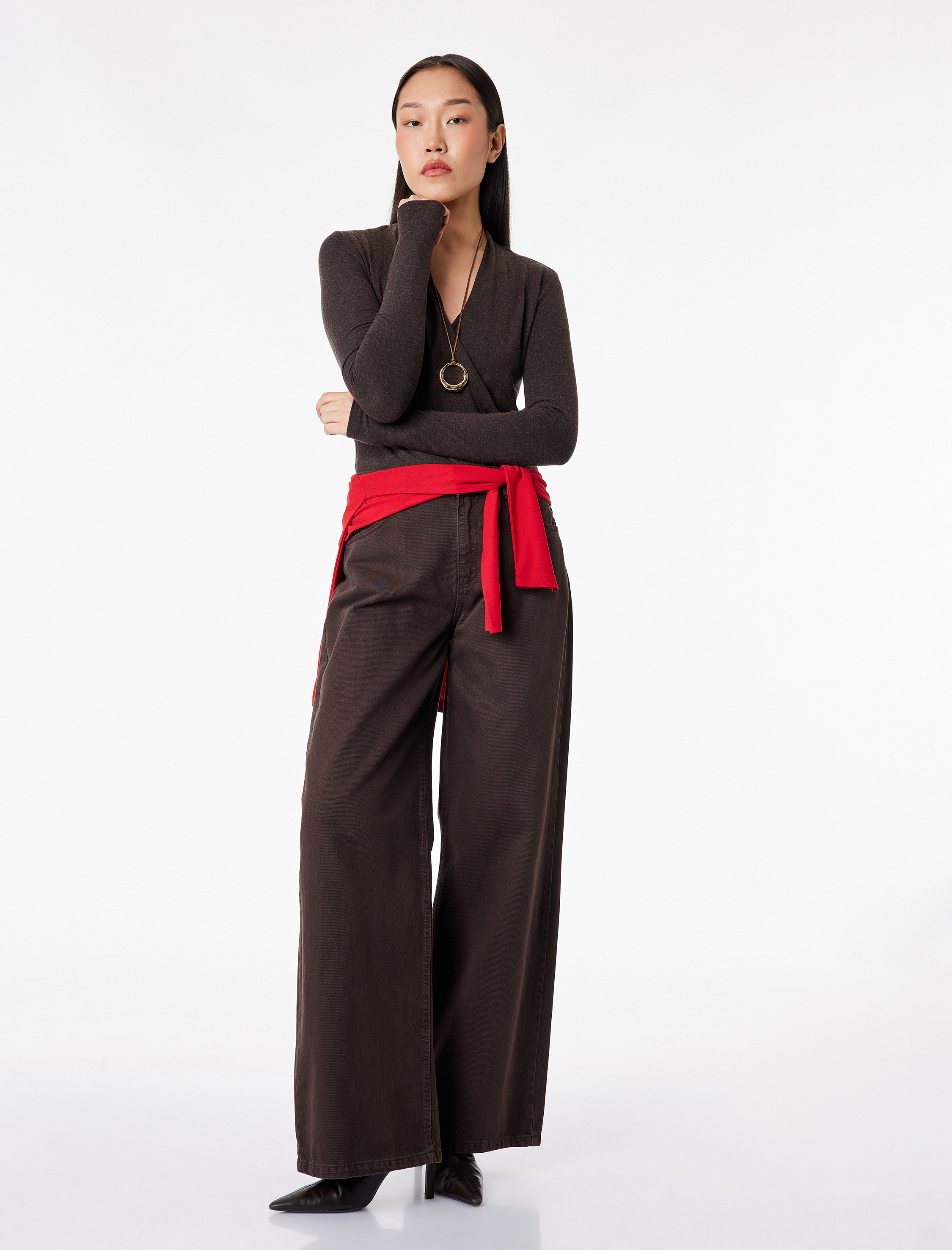   Koyun Yünü Karışımlı Uzun Kollu Slim Fit Kruvaze V Yaka Bodysuit