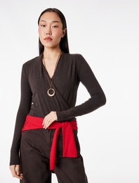 Koyun Yünü Karışımlı Uzun Kollu Slim Fit Kruvaze V Yaka Bodysuit