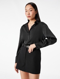 Klasik Yaka Uzun Kollu Rahat Kalıp Düğmeli Saten Gömlek